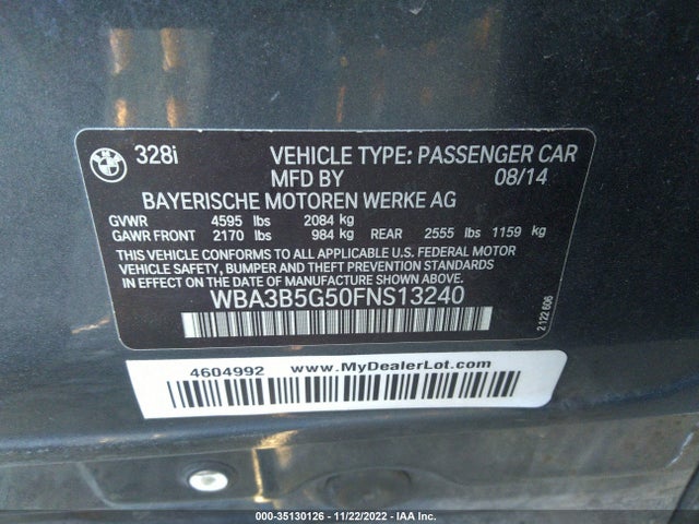 2015 BMW 3 Series, VIN: WBA3B5G50FNS13240