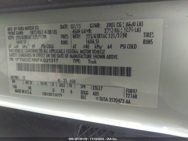 2015 Ford Transit, VIN: 1FTNE2CM9FKB21317