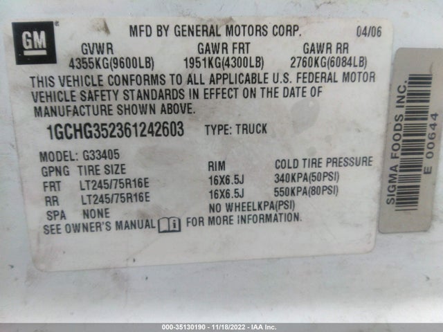 Chevrolet EXPRESS CARGO VAN 2006 1GCHG352361242603 Image 10