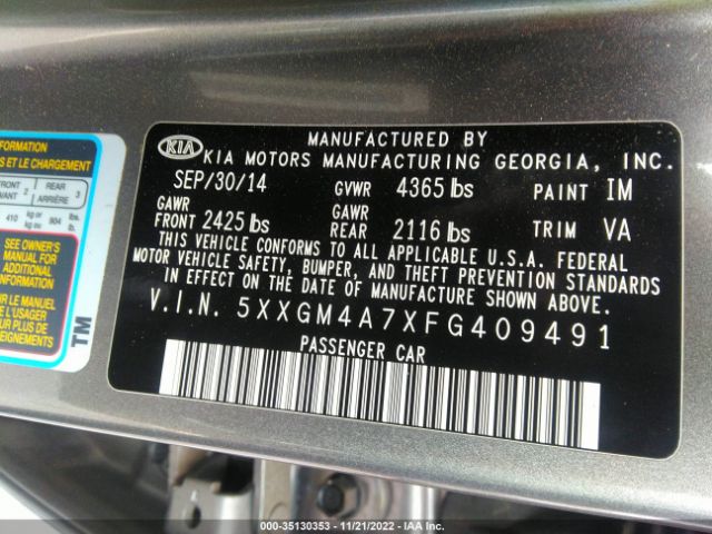 5XXGM4A7XFG409491 KIA Optima Lx