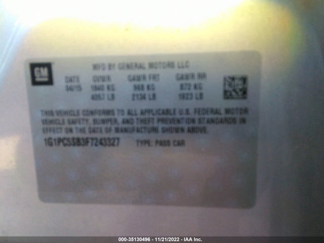 Chevrolet CRUZE LT 2015 1G1PC5SB3F7243327 Image 10