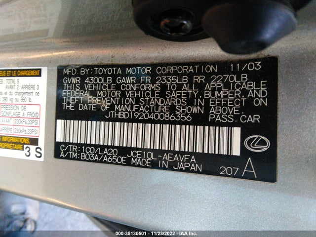 Lexus IS 300 2004 JTHBD192040086356 Image 11