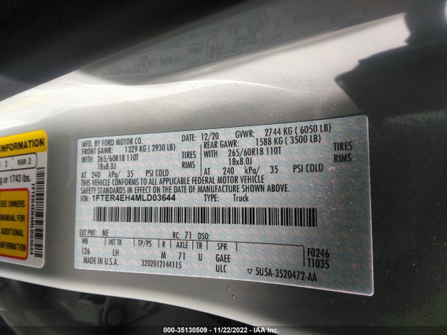 2021 Ford Ranger, VIN: 1FTER4EH4MLD03644