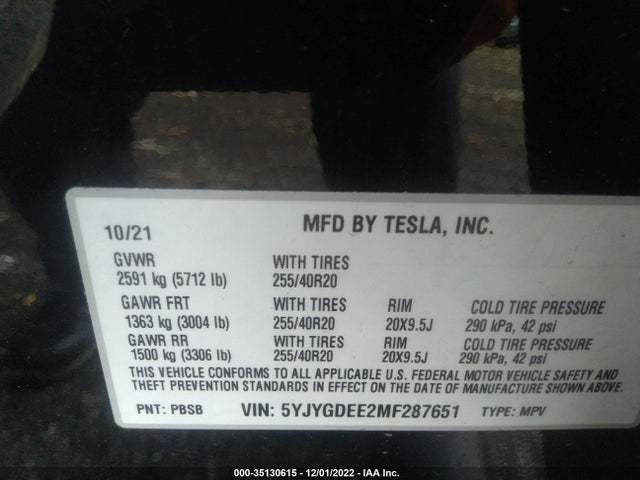 Tesla Model Y Long Range 2021 5YJYGDEE2MF287651 Image 10
