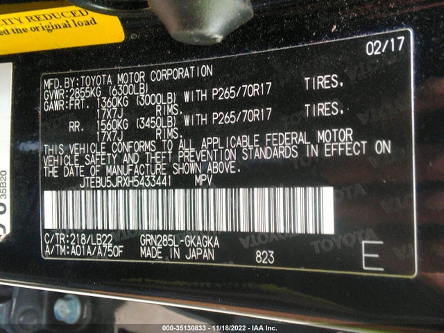 2017 Toyota 4Runner, VIN: JTEBU5JRXH5433441