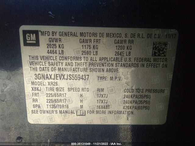 Chevrolet EQUINOX LT 2018 3GNAXJEVXJS559437 Image 11