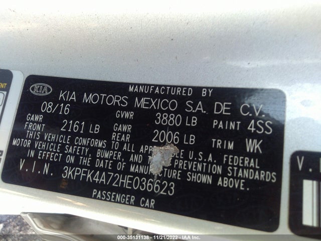2017 KIA FORTE LX VIN: 3KPFK4A72HE036623