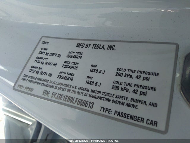 Tesla Model 3 Long Range 2020 5YJ3E1EB9LF650613 Image 10
