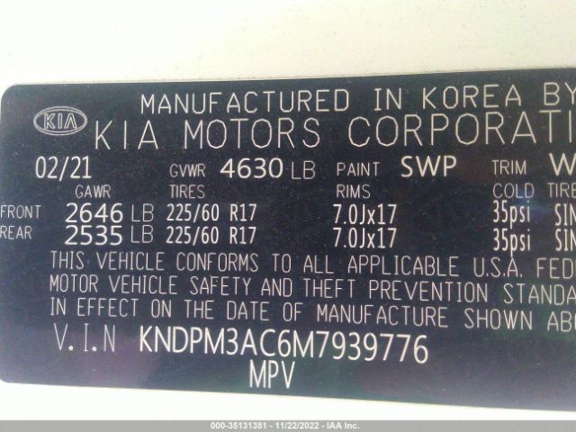 KNDPM3AC6M7939776 KIA Sportage Lx