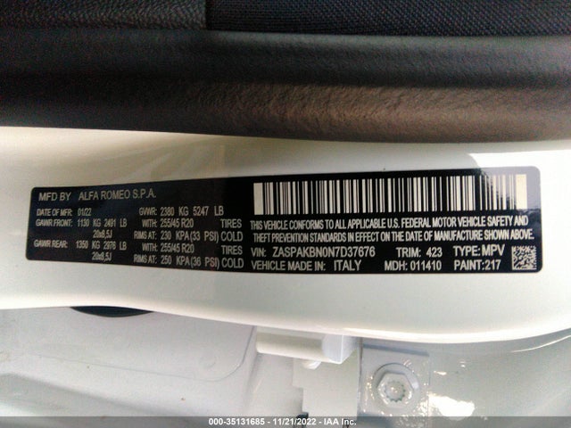 ZASPAKBN0N7D37676 Alfa Romeo Stelvio Veloce