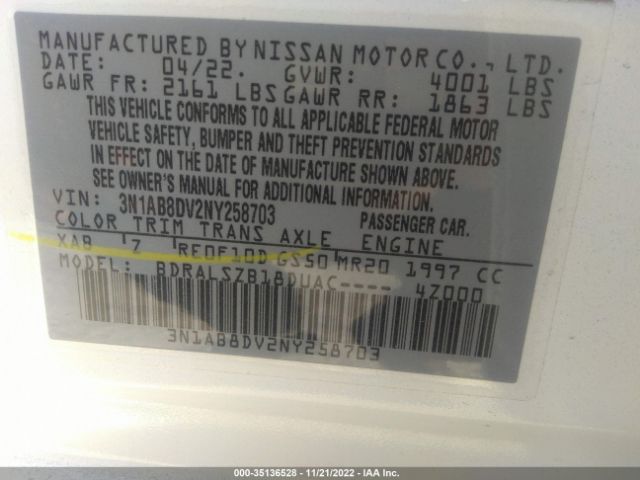 3N1AB8DV2NY258703 Nissan SENTRA SR