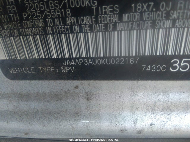 2019 Mitsubishi Outlander, VIN: JA4AP3AU0KU022167
