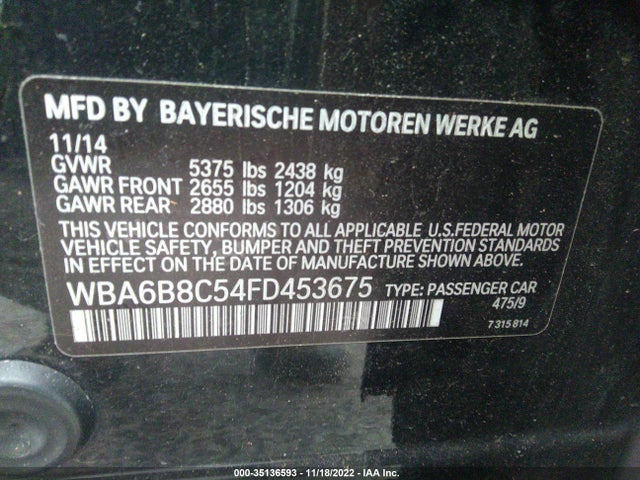 BMW 6 Series 640i Xdrive 2015 WBA6B8C54FD453675 Image 9