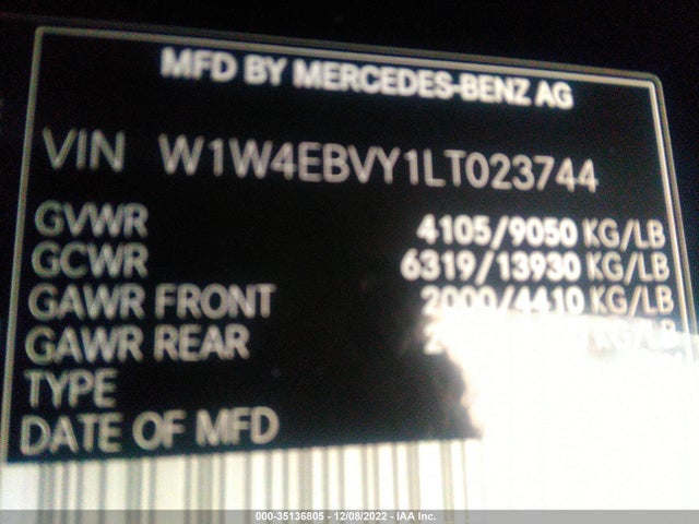 2020 Mercedes-Benz Sprinter, VIN: W1W4EBVY1LT023744