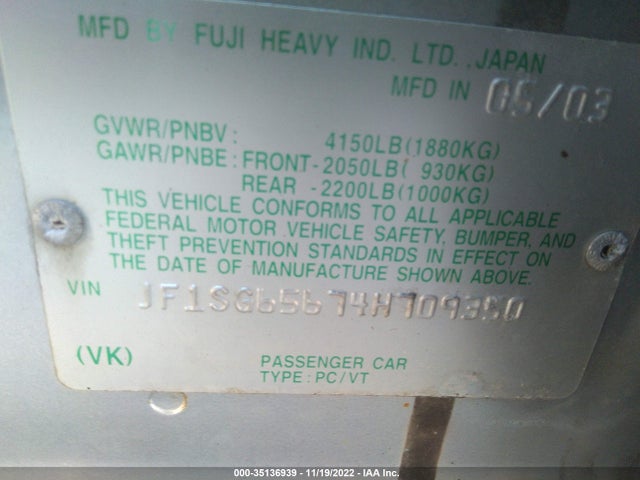 Subaru Forester 2004 JF1SG65674H709350 Image 10