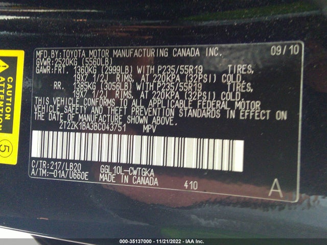Lexus RX 350 2011 2T2ZK1BA3BC043751 Image 11