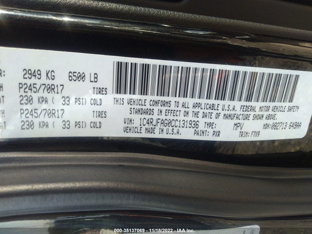 35137069 :رقم المزاد ، 1C4RJFAG0CC131936 vin ، 2012 Jeep Grand Cherokee Laredo مزاد بيع