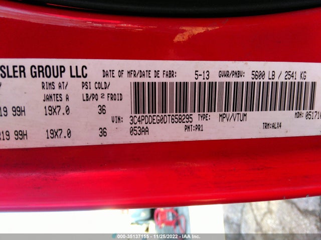 2013 DODGE JOURNEY R/T RALLYE VIN: 3C4PDDEG0DT658295
