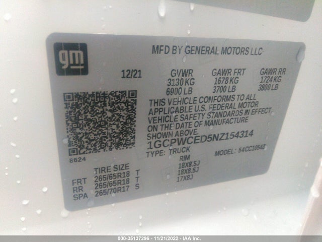 2022 Chevrolet Silverado 1500, VIN: 1GCPWCED5NZ154314