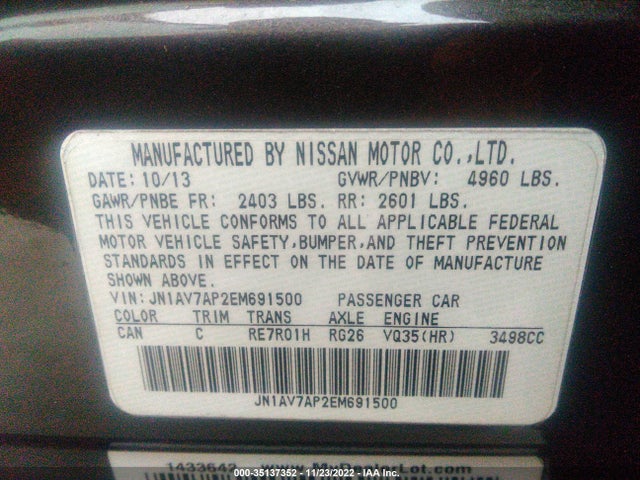 2014 INFINITI Q50 HYBRID PREMIUM VIN: JN1AV7AP2EM691500