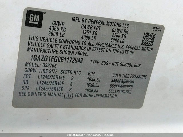 2014 Chevrolet Express, VIN: 1GAZG1FG0E1172942