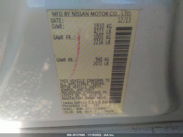 2014 NISSAN ALTIMA 2.5 S VIN: 1N4AL3AP5EN335330