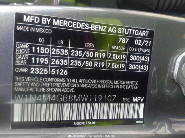 W1N4M4GB8MW119107 Mercedes-Benz Glb Glb 250