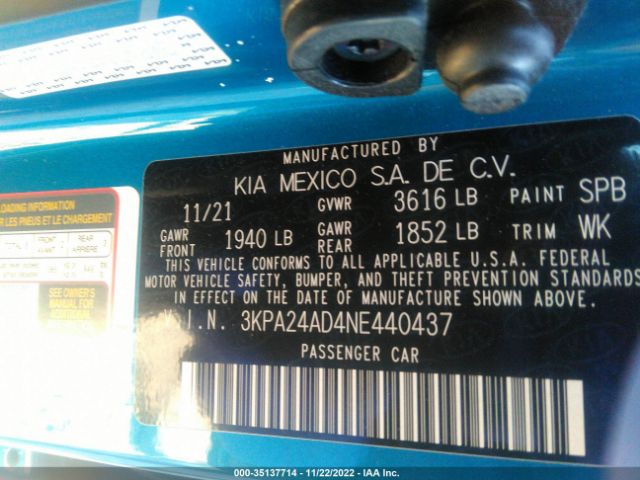 3KPA24AD4NE440437 KIA RIO S