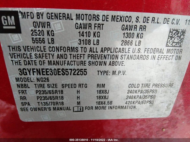 3GYFNEE30ES572255 Cadillac Srx Luxury Collection