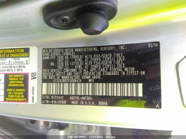 Toyota Venza Le/xle 2014 4T3ZA3BB7EU088424 Image 10