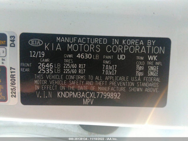2020 Kia Sportage, VIN: KNDPM3ACXL7799892