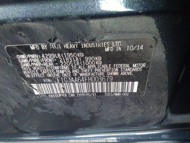 Subaru IMPREZA SEDAN 2015 JF1GJAA64FH003679 Image 15