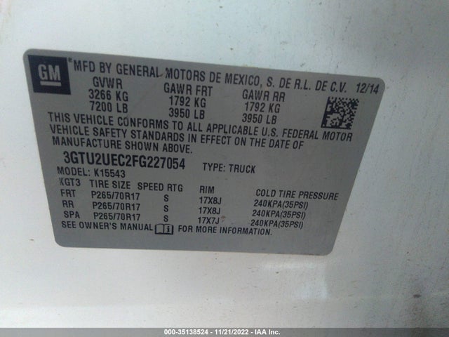 GMC Sierra 1500 Sle 2015 3GTU2UEC2FG227054 Image 9