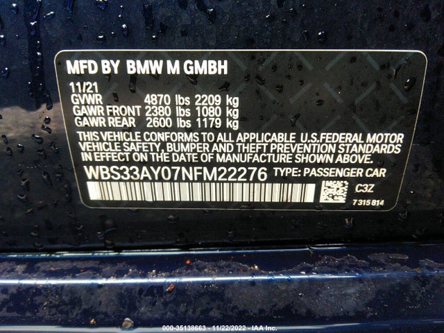 2022 BMW M3, VIN: WBS33AY07NFM22276