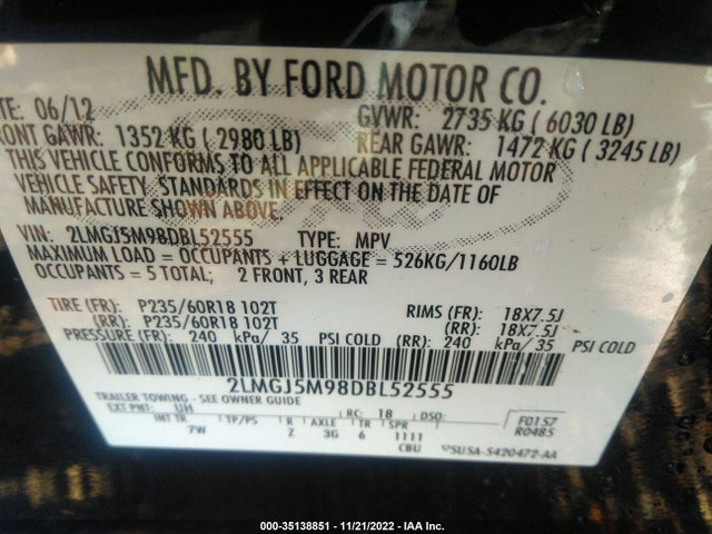 Lincoln Mkt Ecoboost 2013 2LMGJ5M98DBL52555 Image 11