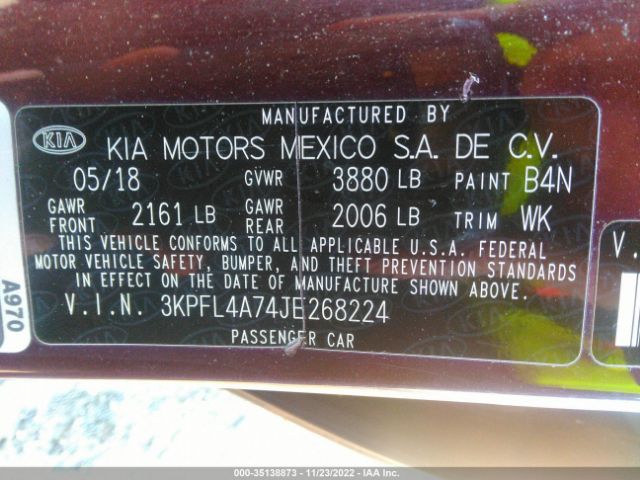 3KPFL4A74JE268224 KIA FORTE LX