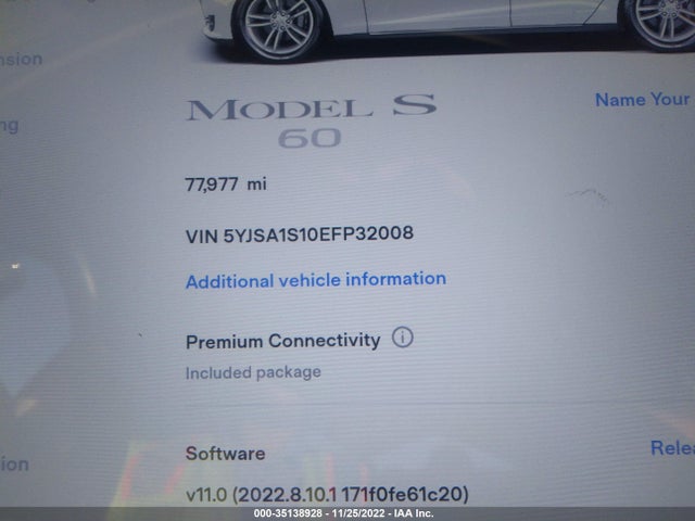 Tesla Model S 60 Kwh Battery 2014 5YJSA1S10EFP32008 Image 9