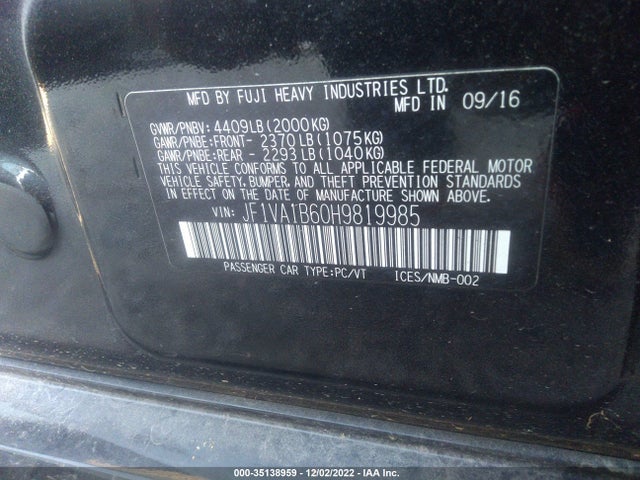 2017 Subaru WRX, VIN: JF1VA1B60H9819985