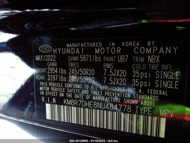 Продажа на аукционе авто 2022 Hyundai Palisade Calligraphy, vin: KM8R7DHE8NU484778, номер лота: 35138993