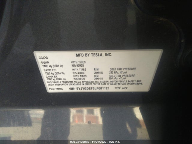 Tesla Model Y 2020 5YJYGDEF3LF001121 Image 8
