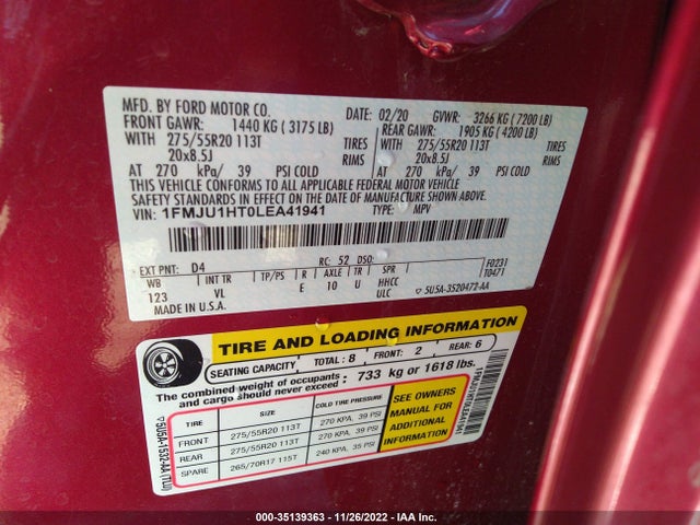 2020 Ford Expedition, VIN: 1FMJU1HT0LEA41941
