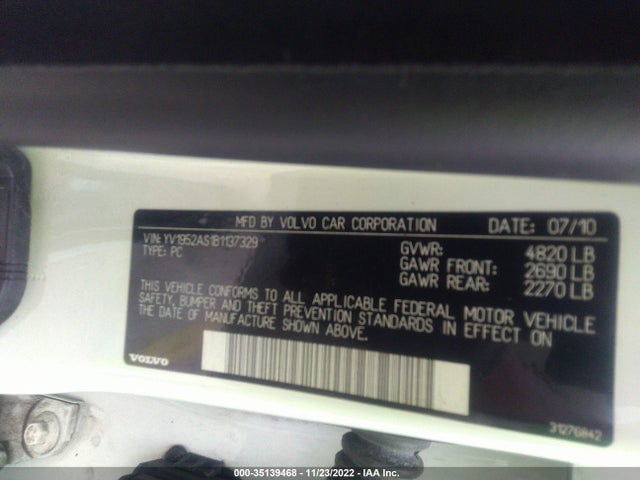 Volvo S80 3.2l 2011 YV1952AS1B1137329 Image 10