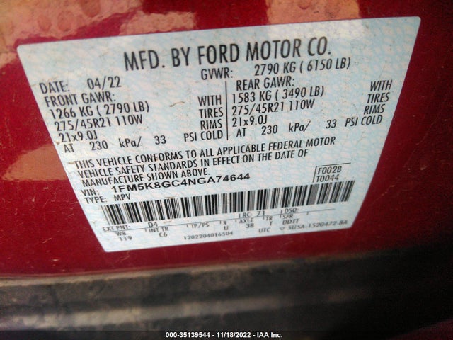 2022 Ford Explorer, VIN: 1FM5K8GC4NGA74644