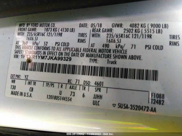1FTYR1YM7JKA99329 Ford Transit-250