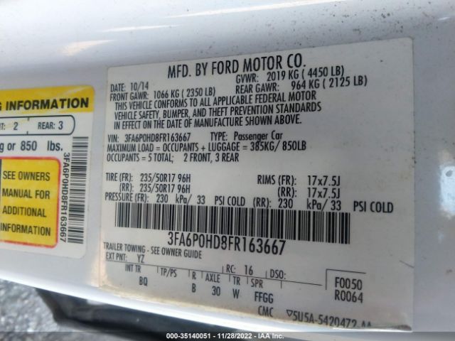 3FA6P0HD8FR163667 Ford FUSION SE