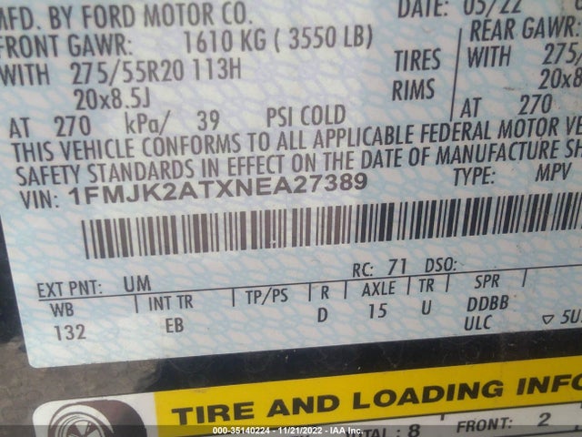 2022 Ford Expedition, VIN: 1FMJK2ATXNEA27389