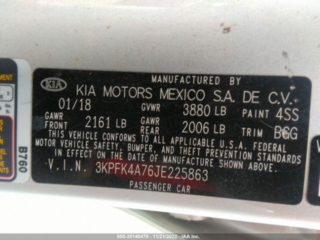 3KPFK4A76JE225863 KIA FORTE LX
