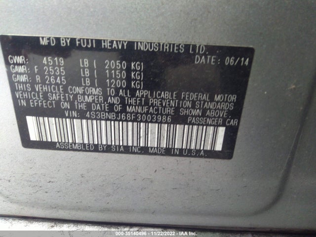 2015 Subaru Legacy, VIN: 4S3BNBJ68F3003986