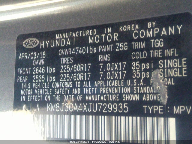 2018 Hyundai Tucson, VIN: KM8J3CA4XJU729935