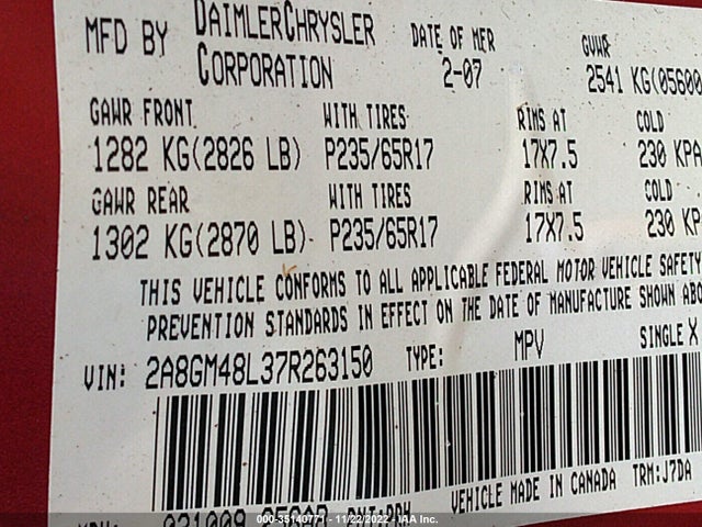 Chrysler Pacifica 2007 2A8GM48L37R263150 Image 10